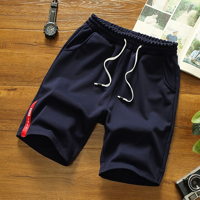 

Men's Summer Fashion Shorts Casual Bermuda Shorts With Side Pockets Elastic Waist Drawstring Sports Outdoor Beach Shorts Blue White M