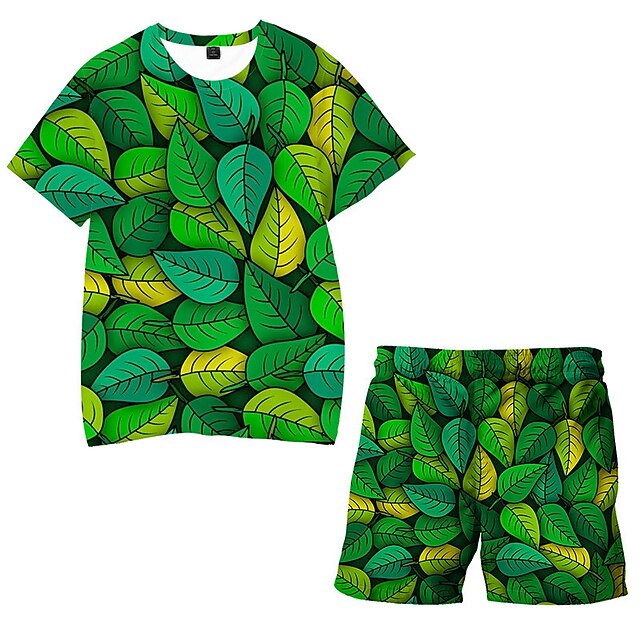 

Kids Boys T-shirt Shorts Clothing Set 2 Pieces Short Sleeve Green Leaf Print Street Sports Vacation Fashion Comfort Cool Daily 3-13 Years