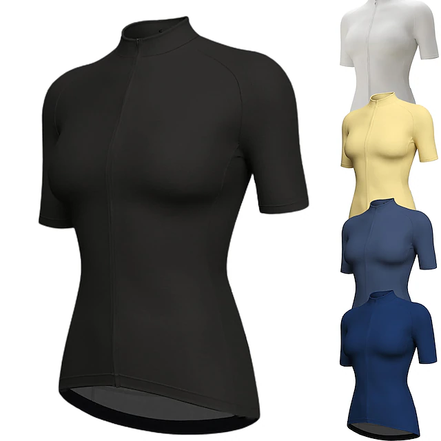 Women's Cycling Jersey Solid Color Short Sleeve Bike Jersey Top with 3 Rear Pockets Mountain Bike MTB Road Bike Cycling Quick Dry Reflective Strips Back Pocket Moisture Wicking Sports Black White 17