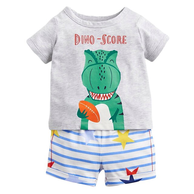 Baby & Kids Boys Clothing | Kids Boys T-shirt & Shorts Clothing Set 2 Pieces Short Sleeve White Cartoon Dinosaur Letter Print In