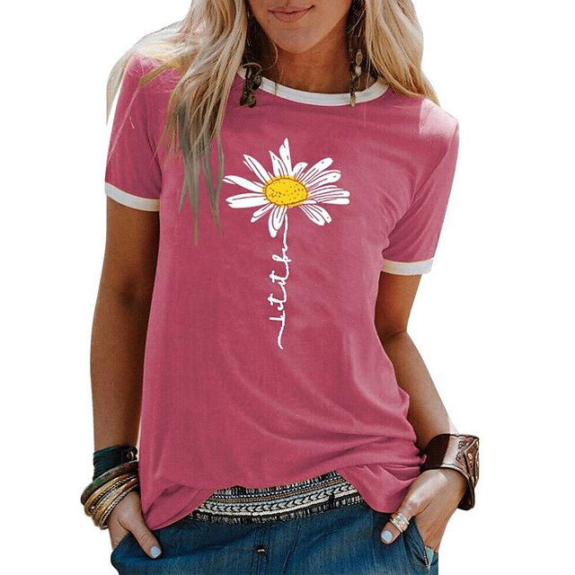  Women‘s daisy casual fashion stitching short-sleeved t-shirt