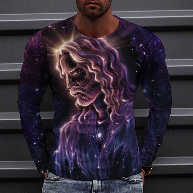 

Men's Tee T shirt 3D Print Graphic Round Neck Casual Daily Print Long Sleeve Tops Fashion Designer Comfortable Big and Tall Blue