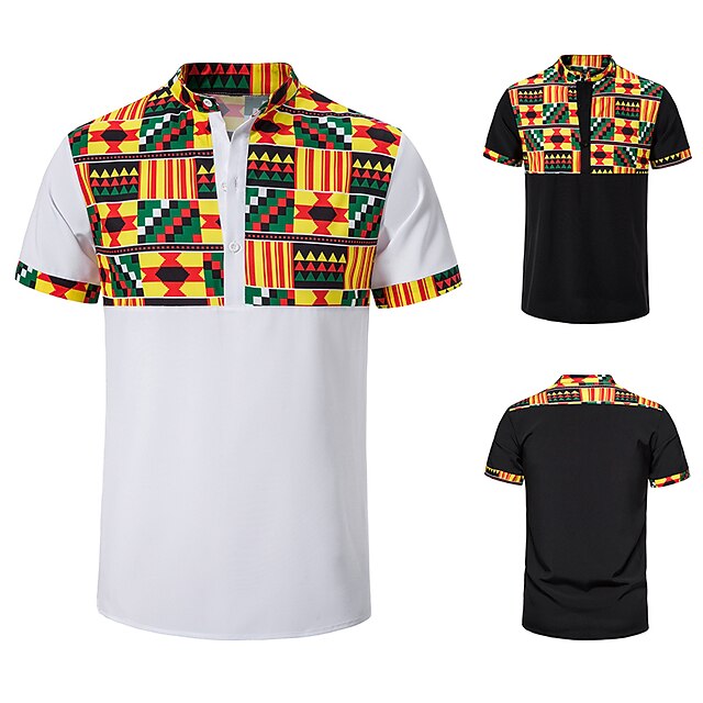 

Men's Shirt Zebra Plus Size Turndown Holiday Short Sleeve Tops Color Block Casual Classic White Black / Summer