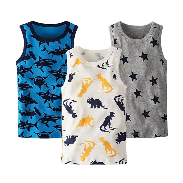 Baby & Kids Boys Clothing | Kids Boys 3 Piece Tank Sleeveless Star Dinosaur Shark Multicolor Children Tops Summer Cool DailyFit 