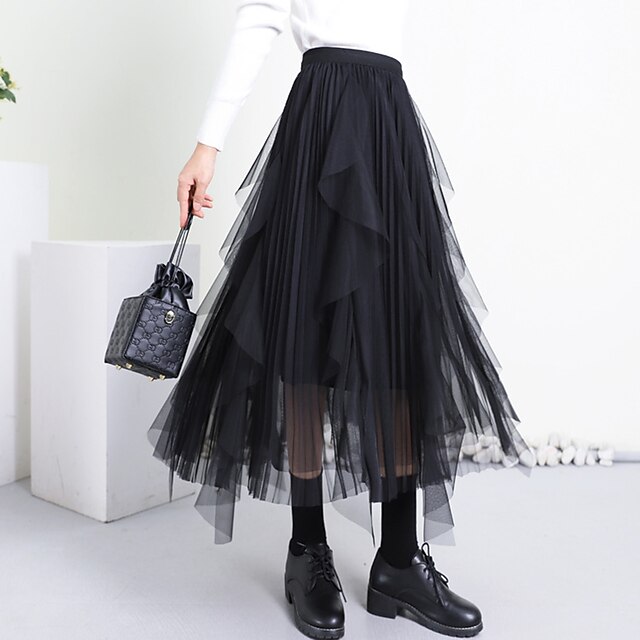 

Women's Fashion Ankle-Length Skirts Holiday Casual / Daily Solid Colored Layered Black Brown Beige One-Size