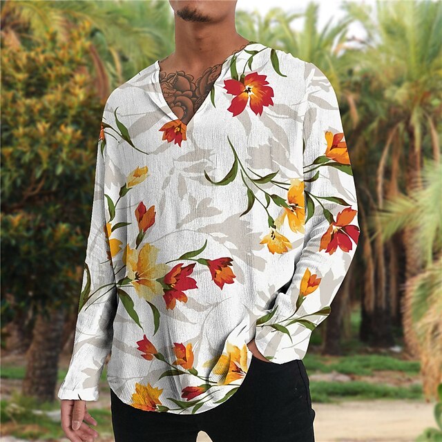 

Men's Shirt 3D Print Floral V Neck Casual Daily 3D Print Long Sleeve Tops Casual Fashion Designer Comfortable Gray
