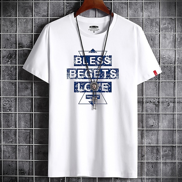 

Men's T shirt Print Graphic Letter Round Neck Casual Daily Short Sleeve Tops Lightweight Formal Breathable White Black Dark Gray