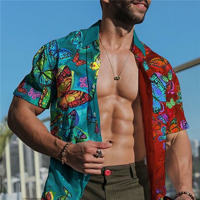 

Men's Shirt Butterfly Animal Turndown Street Casual Button-Down Print Short Sleeve Tops Casual Fashion Designer Breathable Blue