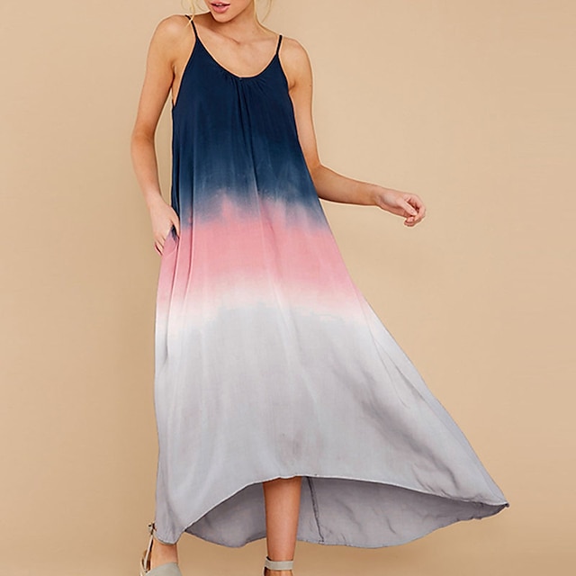 

Women's A Line Dress Maxi long Dress Green Dark Blue Red Sleeveless Color Gradient Color Block Backless Cold Shoulder Print Spring Summer Crew Neck Stylish Casual 2022 S M L XL XXL