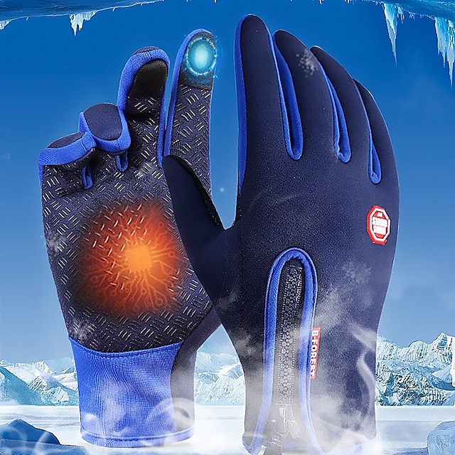 guantes de invierno guantes de bicicleta / guantes de ciclismo guantes de esquí bicicleta de montaña mtb guantes de pantalla táctil antideslizantes guantes térmicos cálidos impermeables para dedos completos guantes deportivos vellón gel de silicona negro 