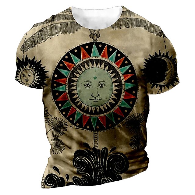 

Men's Unisex T shirt 3D Print Graphic Prints Sun Crew Neck Street Daily Print Short Sleeve Tops Casual Designer Big and Tall Sports Khaki