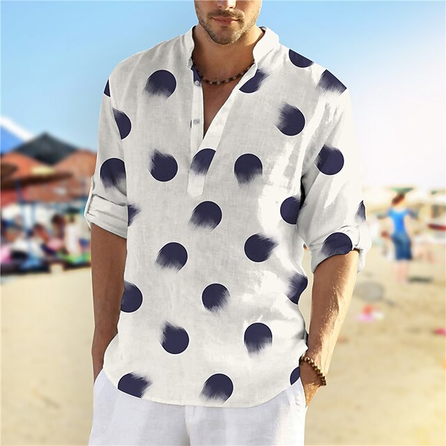 

Men's Shirt 3D Print Circle Stand Collar Street Casual Button-Down Print Long Sleeve Tops Casual Fashion Designer Breathable White