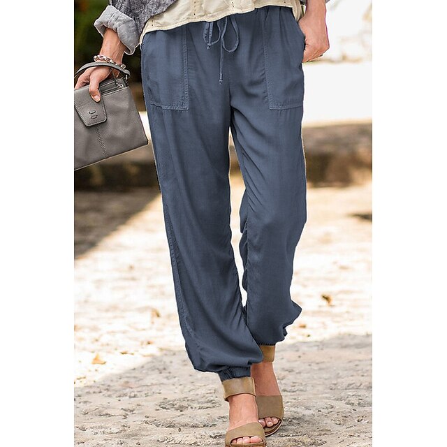 

Women's Casual / Sporty Athleisure Jogger Sweatpants Side Pockets Elastic Drawstring Design Full Length Pants Leisure Sports Weekend Micro-elastic Plain Comfort Mid Waist Green Black Pink Grey Dark