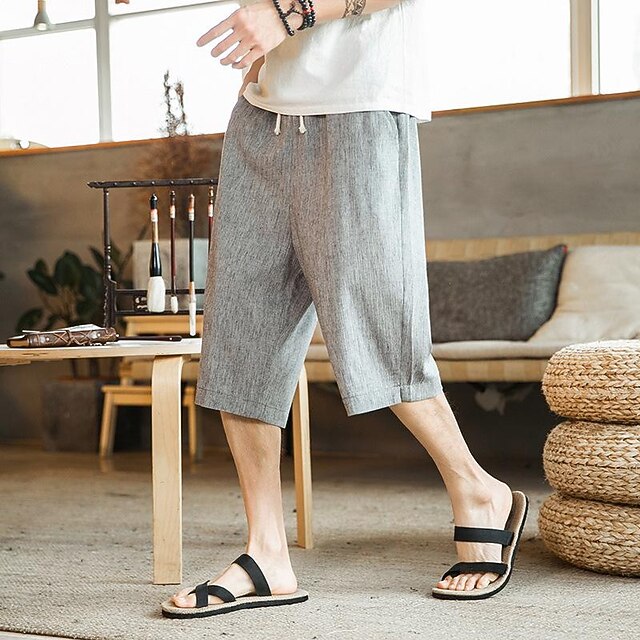 Cotton Linen Casual Loose Capri Pants 