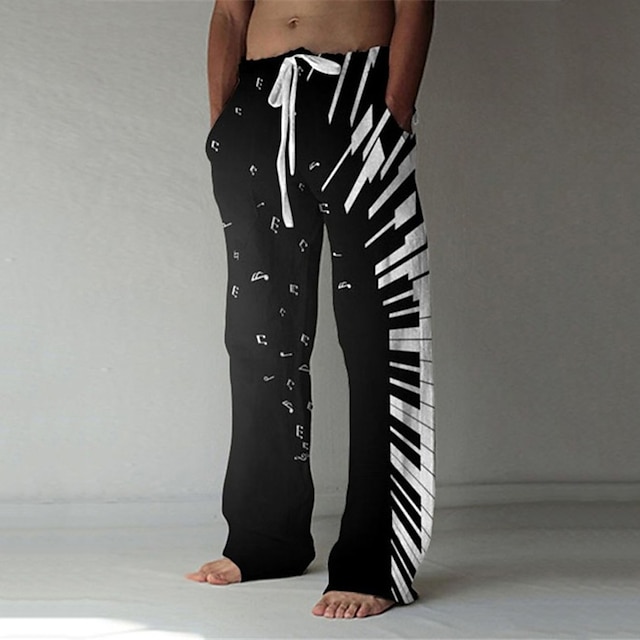  Men's Trousers Summer Pants Baggy Beach Pants Elastic Drawstring Design Front Pocket Straight Leg Graphic Prints Musical Instrument Comfort Soft Casual Daily For Vacation Linen Like Fabric Fashion