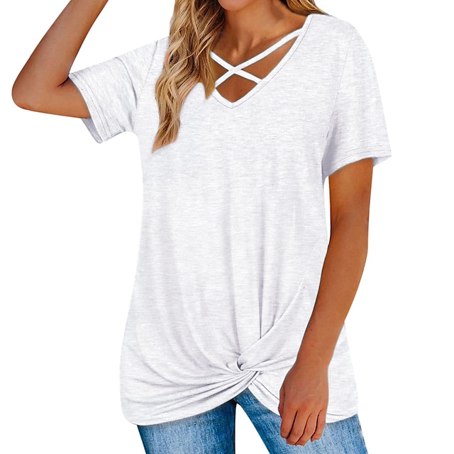

Women's T shirt Plain V Neck Basic Tops Green Blue White