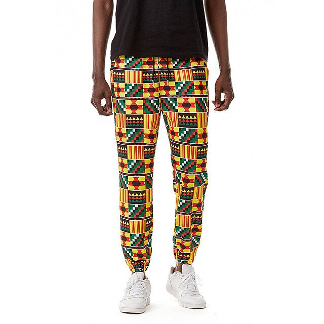 

Men's Chino Boho Jogger Chinos Sweatpants 3D Print Elastic Drawstring Design Full Length Pants Casual Color Block Graphic Prints Mid Waist Loose Yellow S M L XL XXL