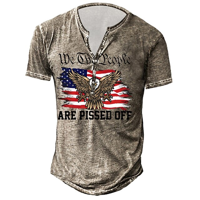

Men's Unisex Henley Shirt T shirt 3D Print Graphic Prints Eagle Henley Street Daily Button-Down Print Short Sleeve Tops Basic Casual Fashion Retro Brown