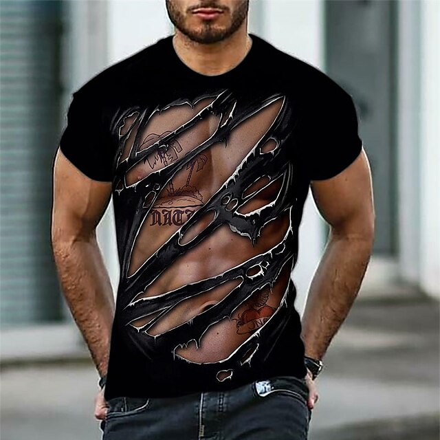 

Men's T shirt 3D Print Graphic Muscle Crew Neck Casual Daily Print Short Sleeve Tops Fashion Classic Designer Big and Tall Black