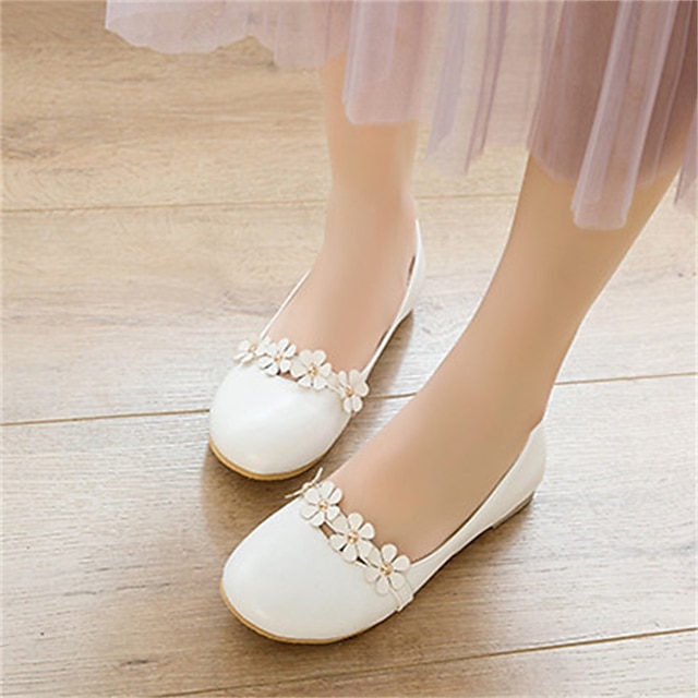  Women's Flats Ballerina Flower Flat Heel Round Toe Sweet Daily PU Leather Loafer Spring Summer Solid Colored White Black Beige