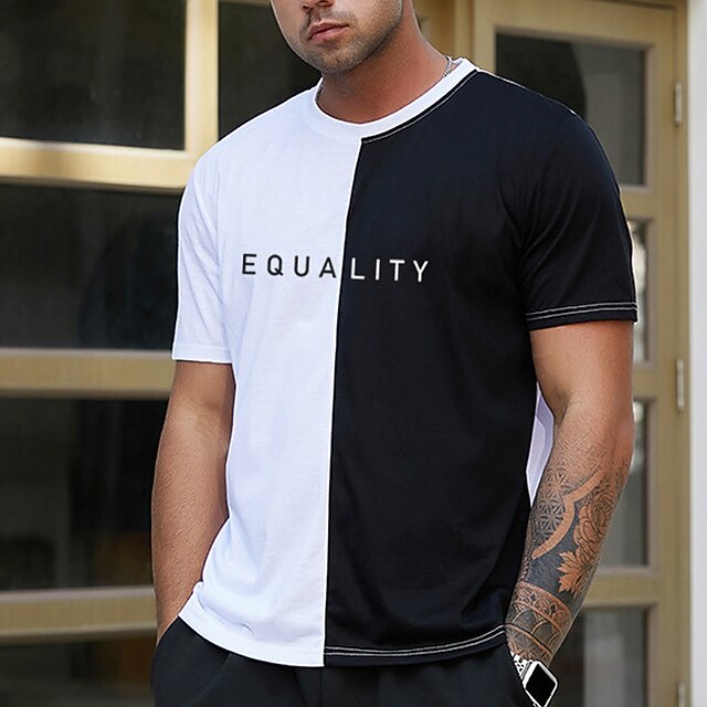 

Men's T shirt Hot Stamping Color Block Graphic Prints Letter Crew Neck Street Casual Print Short Sleeve Tops Basic Fashion Designer Big and Tall White Orange