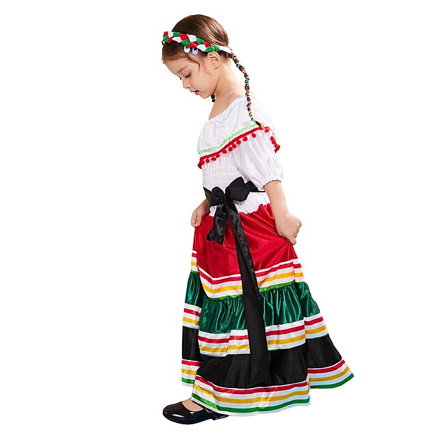 Toys & Hobbies Cosplay & Costumes | Mexican Masquerade Traditional Dress Kids Girls Cosplay Vintage Dress Cinco de Mayo Fiesta C