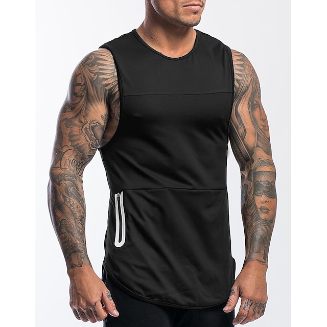 Sports & Outdoors Running, Jogging & Walking | Mens Crew Neck Yoga Top Summer Pocket Patchwork Solid Color White Black Yoga Fitn