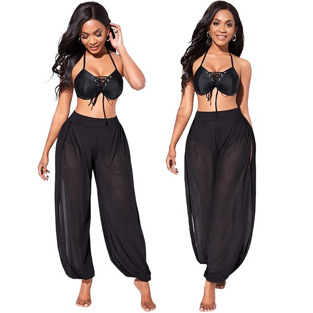 Women Side Split Harem Yoga Pants High Waist Loose Fit Lounge Beach Pants Hippie Trousers Dancing Workout Sweatpants (Black, XX-Large)3