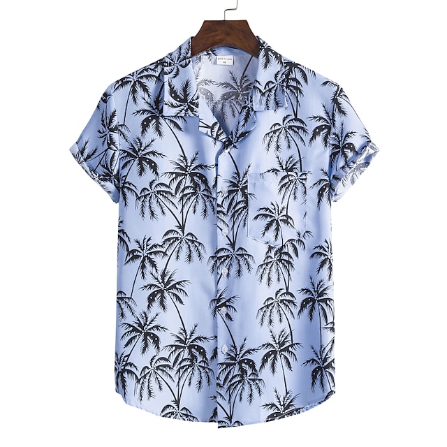 

Men's Shirt Tree Geometry Turndown Home Street Print Short Sleeve Tops 2pcs Ethnic Style Vintage Streetwear western style Sea Blue