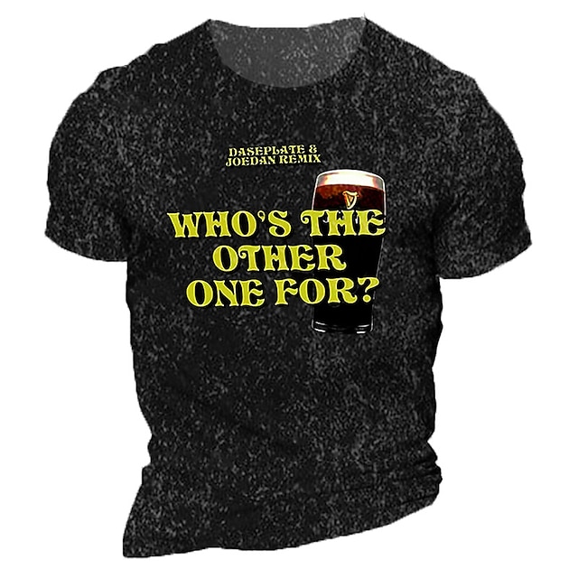 

Men's Unisex T shirt 3D Print Graphic Prints Beer Drink Crew Neck Street Daily Print Short Sleeve Tops Casual Designer Nostalgic Big and Tall Black Brown Yellow