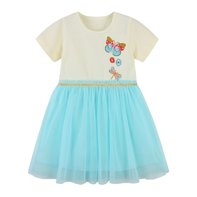 

Kids Little Girls' Dress Cartoon A Line Dress Daily Print Blue Knee-length Short Sleeve Sweet Dresses Summer Regular Fit 2-8 Years
