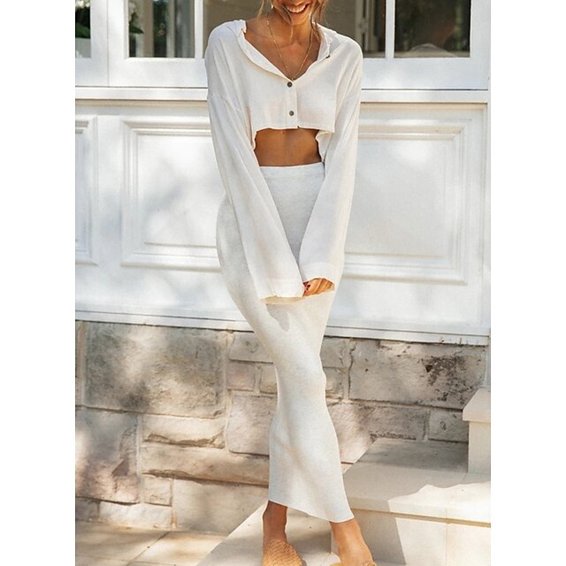 

Women's Basic Plain Casual Vacation Two Piece Set Crop Top Blouse Skirt Sets Skirt Tops
