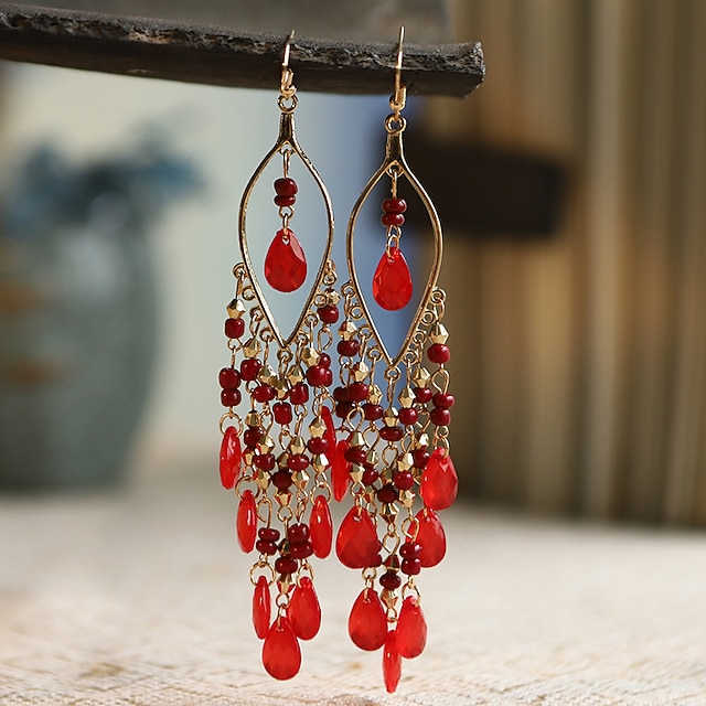 Boucles D'oreilles Pendantes Goutte En Cristal - Plaqué Or/argent/or Rose - Style Bohème - Fait Main Aux USA - Neuves Avec étiquettes