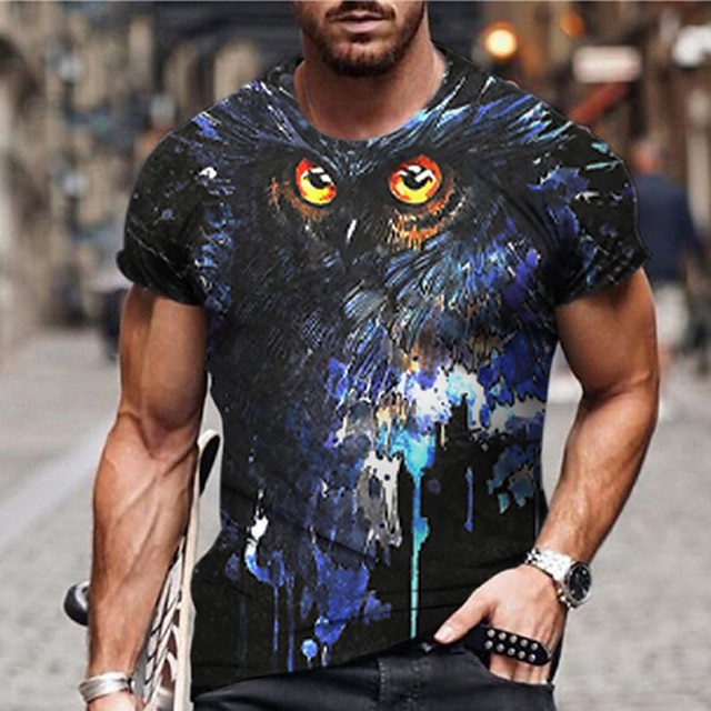 

Men's Unisex T shirt 3D Print Graphic Prints Owl Crew Neck Street Daily Print Short Sleeve Tops Casual Designer Big and Tall Sports Blue