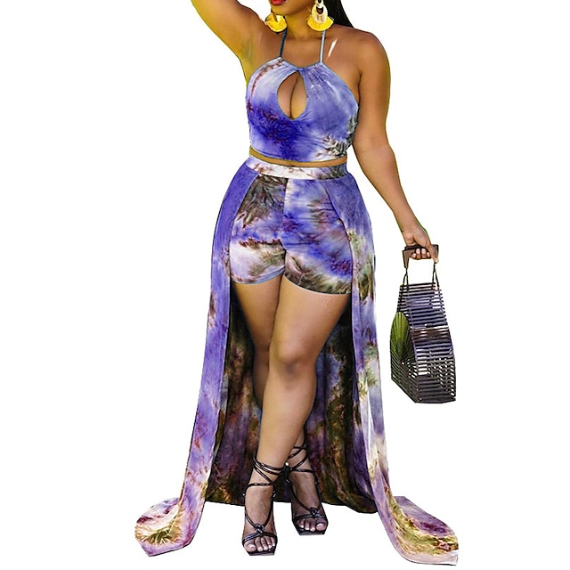 

Women's Plus Size Tops Set Tie Dye Print Sleeveless Halter Neck Streetwear Festival Daily Sports Polyester Spring Summer Green Blue