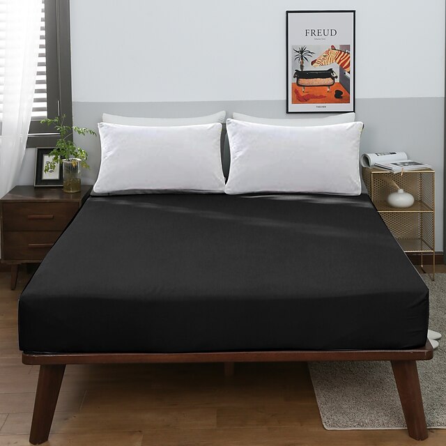 

Black Queen Bedding Fitted Sheet Bed Cover King/Double/Twin Size Mattress Protector Cover Deep Pocket Hotel Home Bedroom Without Pillowcases/Pillow Shams