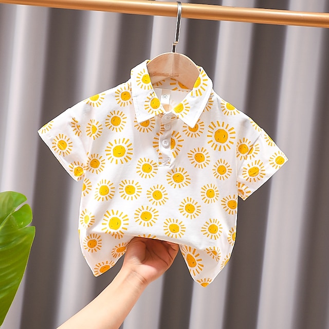 Baby & Kids Boys Clothing | Toddler Boys Shirt Short Sleeve Sun Button Yellow Children Tops Summer Fashion Daily Regular Fit 3-6