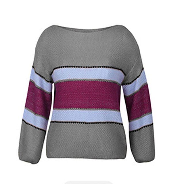 Womens Clothing Sweaters & Cardigans | Womens Pullover Sweater Jumper crochet Knit Stripe Knitted Striped Crew Neck Stylish Casu