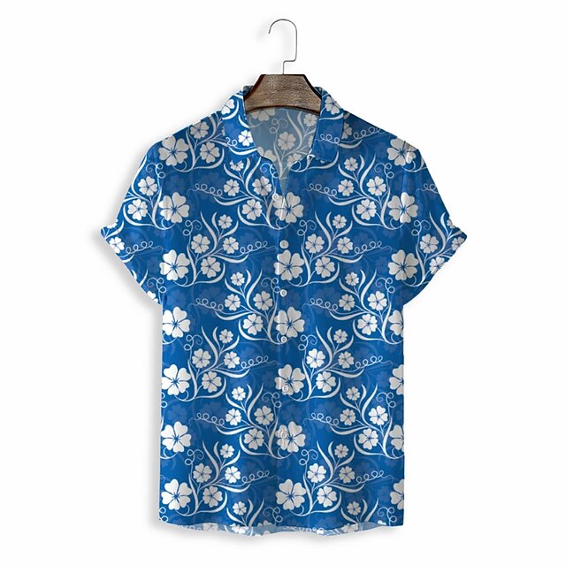 

Men's Shirt 3D Print Graphic Turndown Casual Daily 3D Print Short Sleeve Tops Casual Fashion Classic Blue