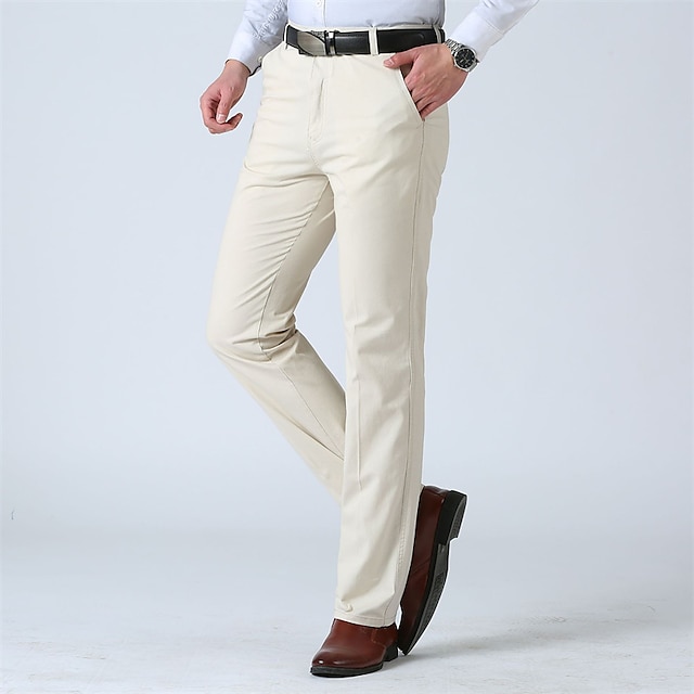  Herren Anzughosen Hose Hosen Chinesisch Chino Tasche Glatt Atmungsaktiv Draussen Knöchellänge Hochzeit Geschäft Casual 100% Baumwolle Modisch Ausgefallene Schwarz Weiß Hoher Taillenbund