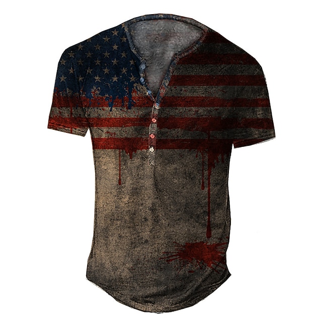 

Men's Henley Shirt Tee T shirt 3D Print Graphic National Flag Plus Size Henley Daily Sports Button-Down Print Short Sleeve Tops Basic Casual Classic Designer Brown