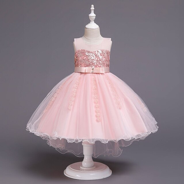 

Kids Little Girls' Dress Sequin Tulle Dress Special Occasion Performance Sequins Mesh Bow Gray Pink Light Blue Knee-length Sleeveless Elegant Sweet Dresses Children's Day Spring Summer Slim 3-10 Years