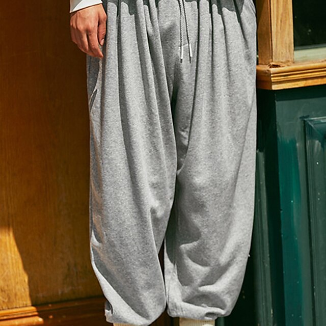 

Men's Fashion Casual / Sporty Chinos Baggy Drawstring Pocket Elastic Waist Ankle-Length Pants Casual Daily Micro-elastic Solid Color Cotton Blend Breathable Outdoor Mid Waist Black Grey Dark Gray S M