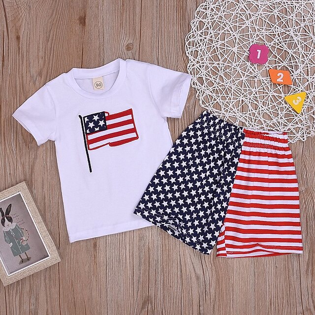 

Kids Boys American National Day T-shirt Shorts Clothing Set 2 Pieces Short Sleeve White Color Block Stripe Indoor Outdoor Casual Daily Regular 1-5 Years