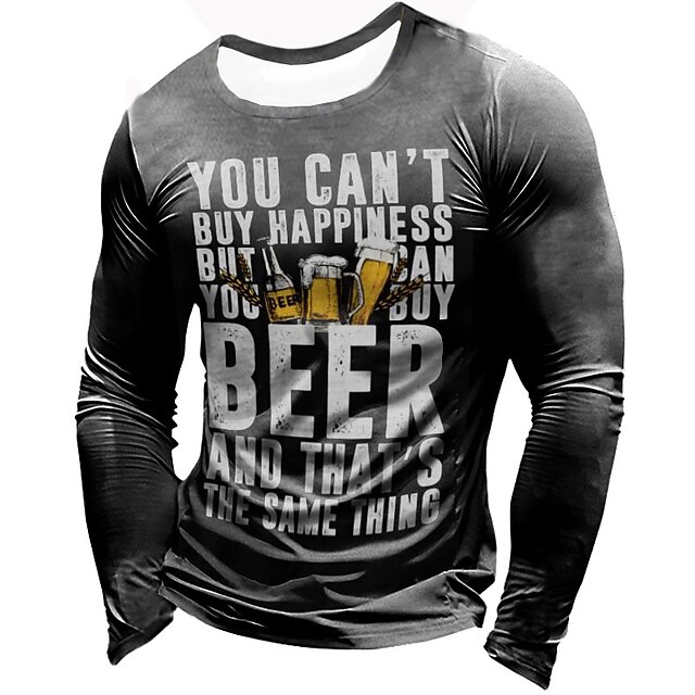 

Men's T shirt 3D Print Graphic Prints Letter Crew Neck Casual Daily Print Long Sleeve Tops Fashion Vintage Classic Comfortable Gray