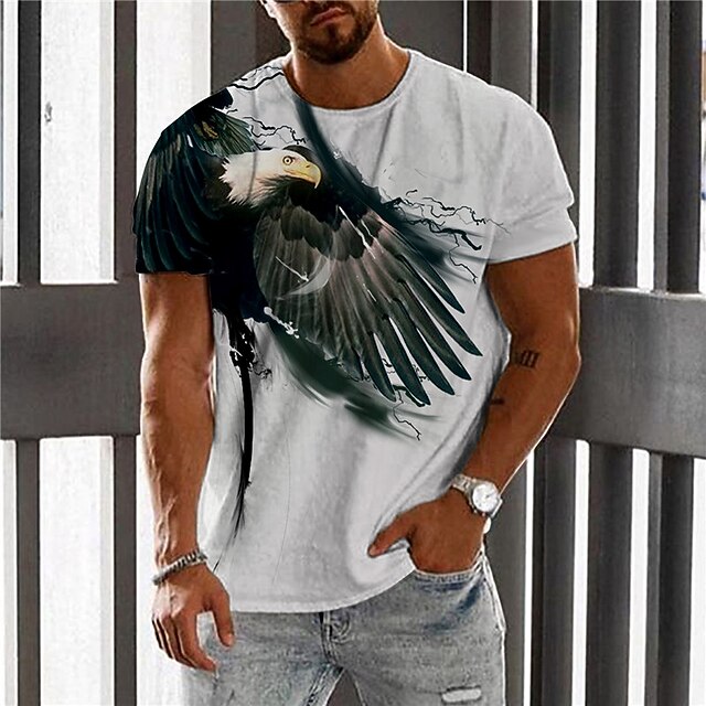 

Men's Unisex T shirt 3D Print Graphic Prints Eagle Crew Neck Street Daily Print Short Sleeve Tops Casual Designer Big and Tall Sports White