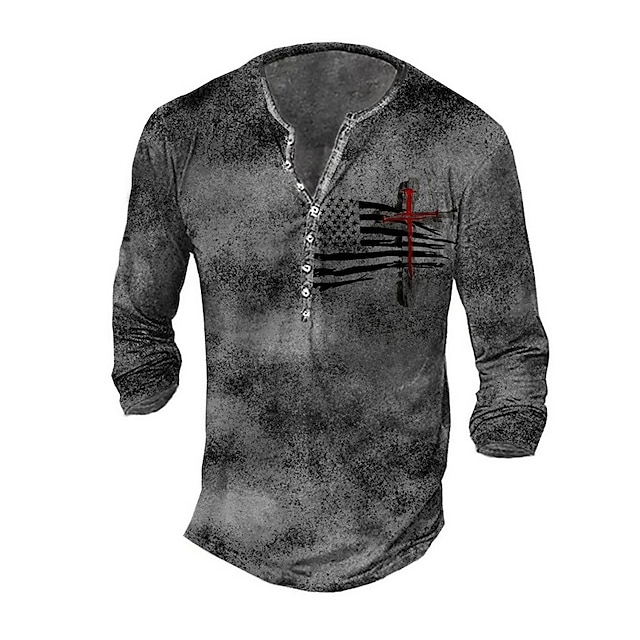 

Men's Henley Shirt Tee T shirt 3D Print Graphic National Flag Plus Size Henley Daily Sports Button-Down Print Long Sleeve Tops Basic Casual Classic Designer Gray