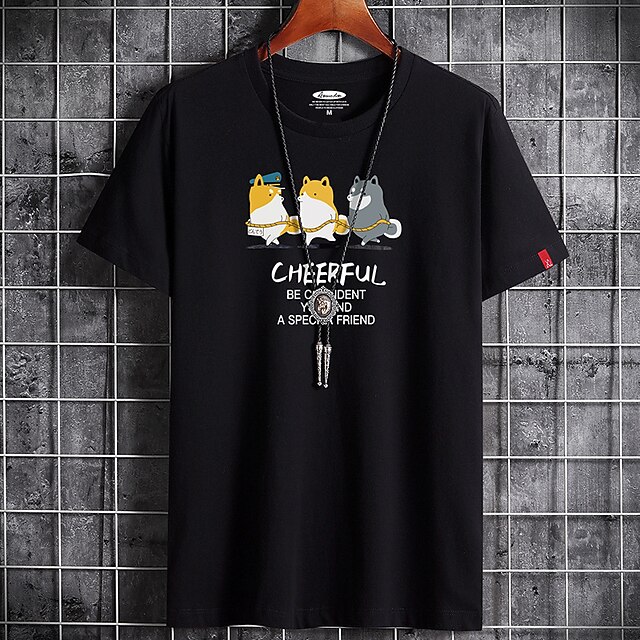 

Men's T shirt Print Animal Round Neck Casual Daily Short Sleeve Tops Lightweight Formal Breathable White Black Dark Gray