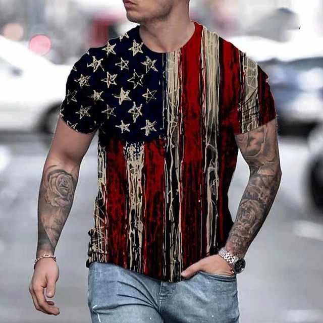 

Men's T shirt 3D Print Graphic National Flag Crew Neck Casual Daily 3D Print Short Sleeve Tops Lightweight Fashion Big and Tall Sports Black / White Black / Gray Black