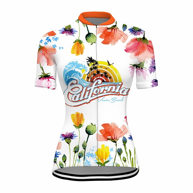 

21Grams Women's Short Sleeve Cycling Jersey Summer Spandex Orange Floral Botanical California Republic Bike Top Mountain Bike MTB Road Bike Cycling Quick Dry Moisture Wicking Sports Clothing Apparel